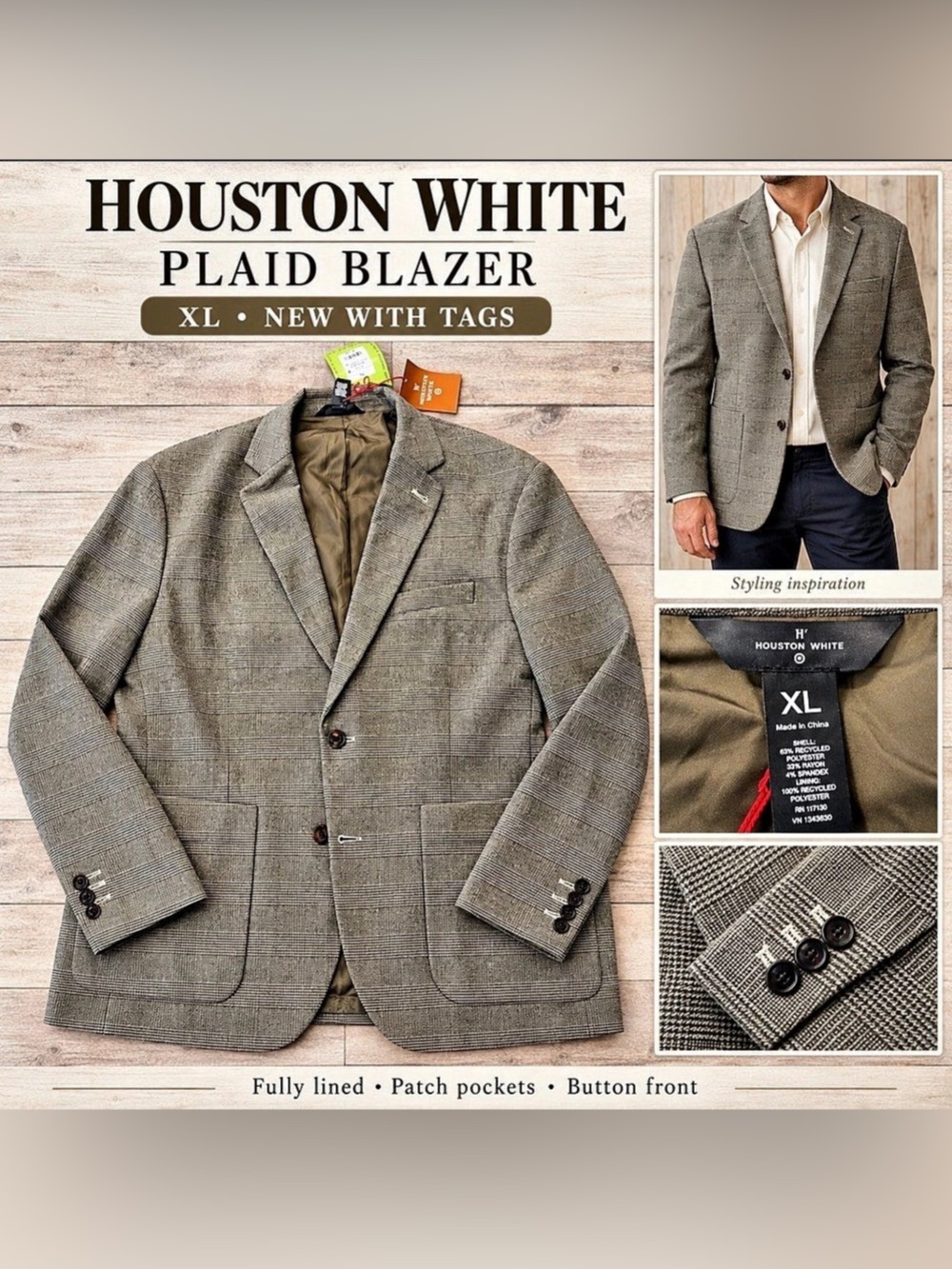 Houston White Brown Plaid Blazer – XL – NWT